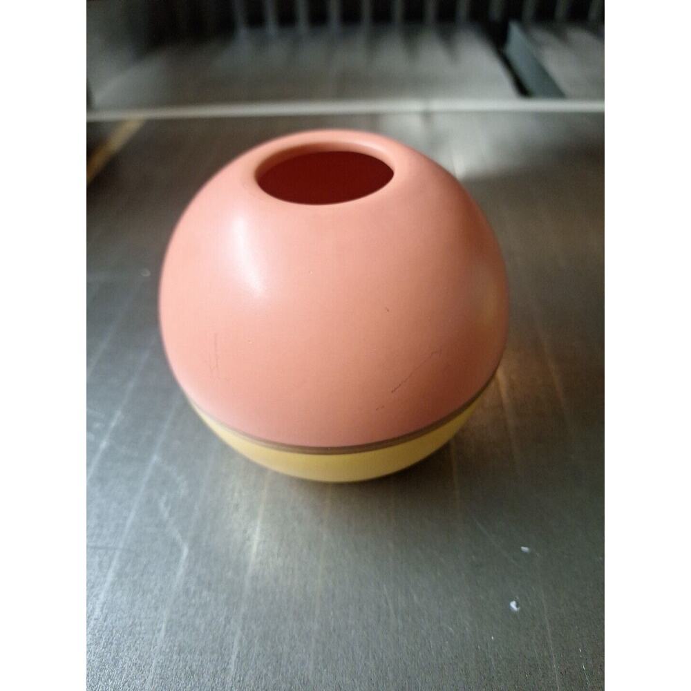 3538M OH JOY! Target Round 4x4 Vase MELON-ORANGE & YELLOW Gold Stripe EXC COND !